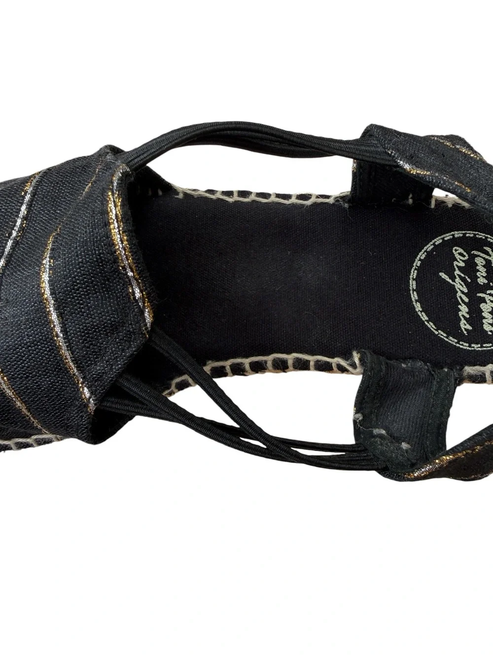 Toni Pons Black Gold Stripe Slingback Espadrilles EU Size 40 US 9 Euro Summer